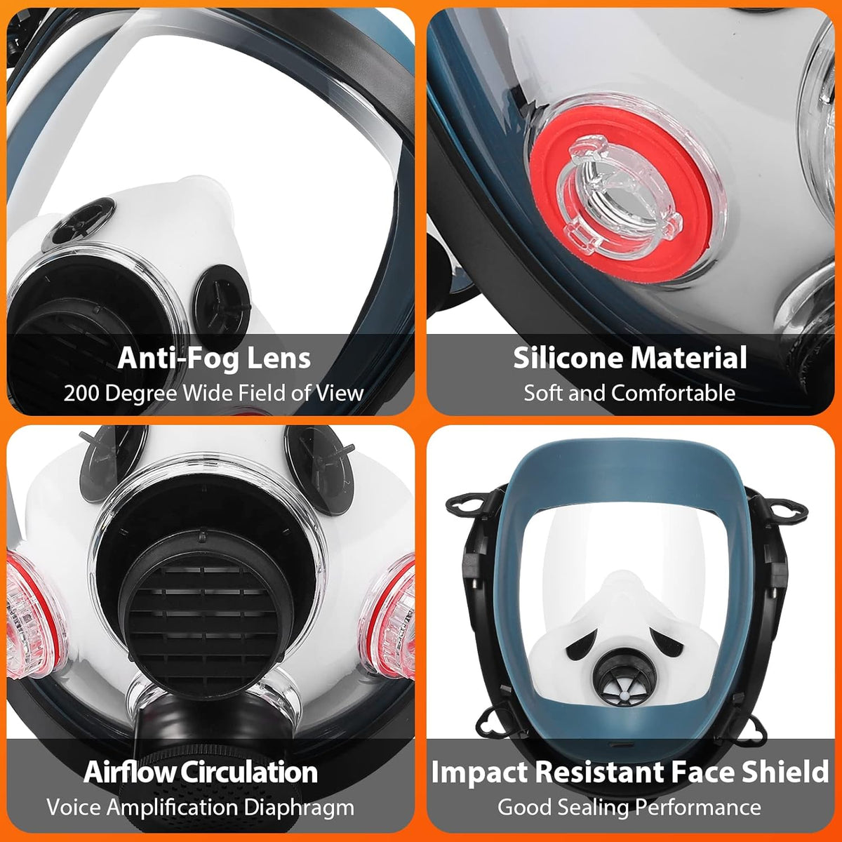 Full Face Gas Mask with 40mm Activated Carbon Filter, Reusable Silicone Respirator Mask M417