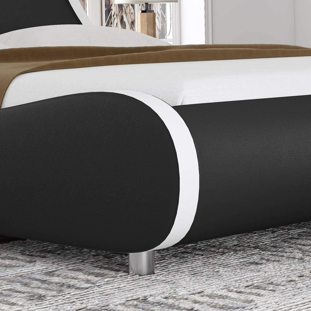 Black Queen Size Faux Leather Platform Bed Frame K7784
