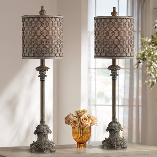 Beige Metal Fabric Shade End Table Lamps Set of 2 G39448