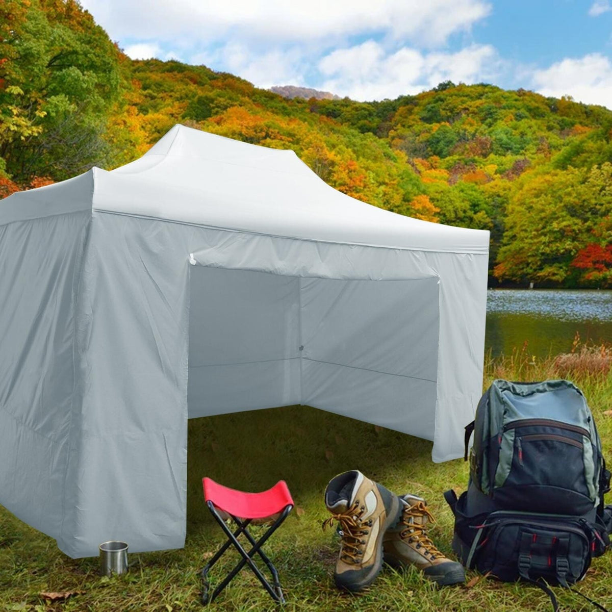 Silver Commercial Tent with 6 Removable Sidewall Q587901