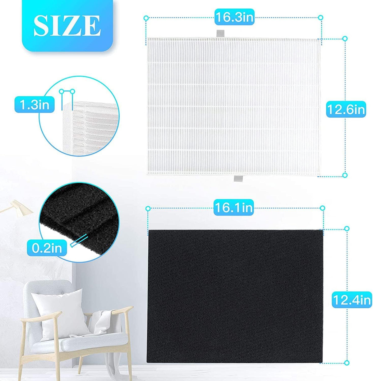 2 Pack True HEPA Replacement Filter with 8 Activated Carbon Prefilters R744033