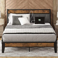 King Metal Bed Frame with Storage Headboard and Outlets G9655