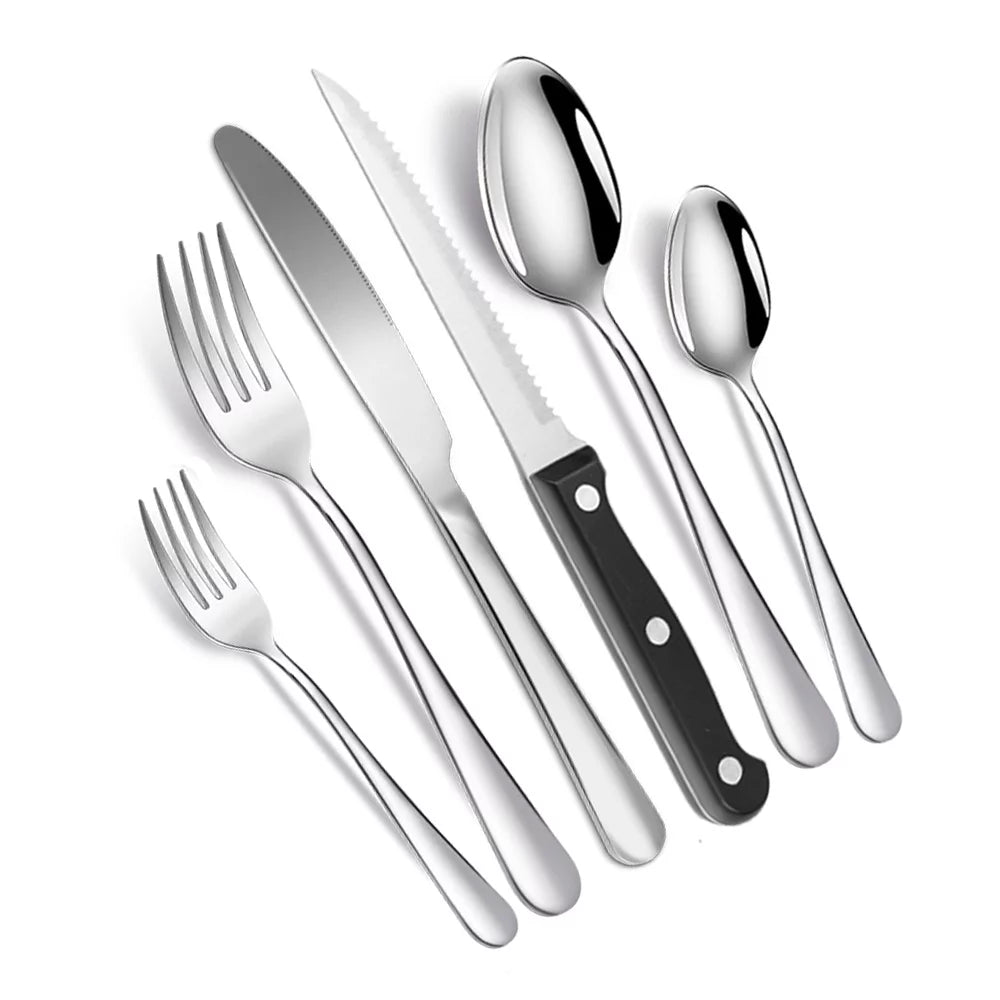 48 Pcs Stainless Steel Silverware Set with Steak Knives U3072