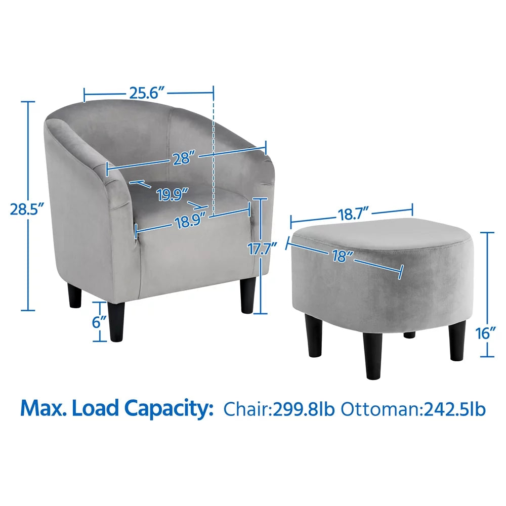 Gray Velvet Accent Chair with Ottoman B912