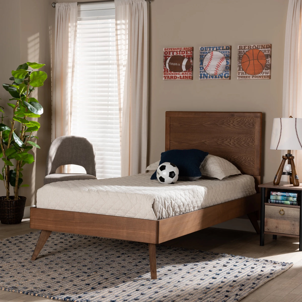 Twin Walnut Brown Engineered Wood Platform Bed R660