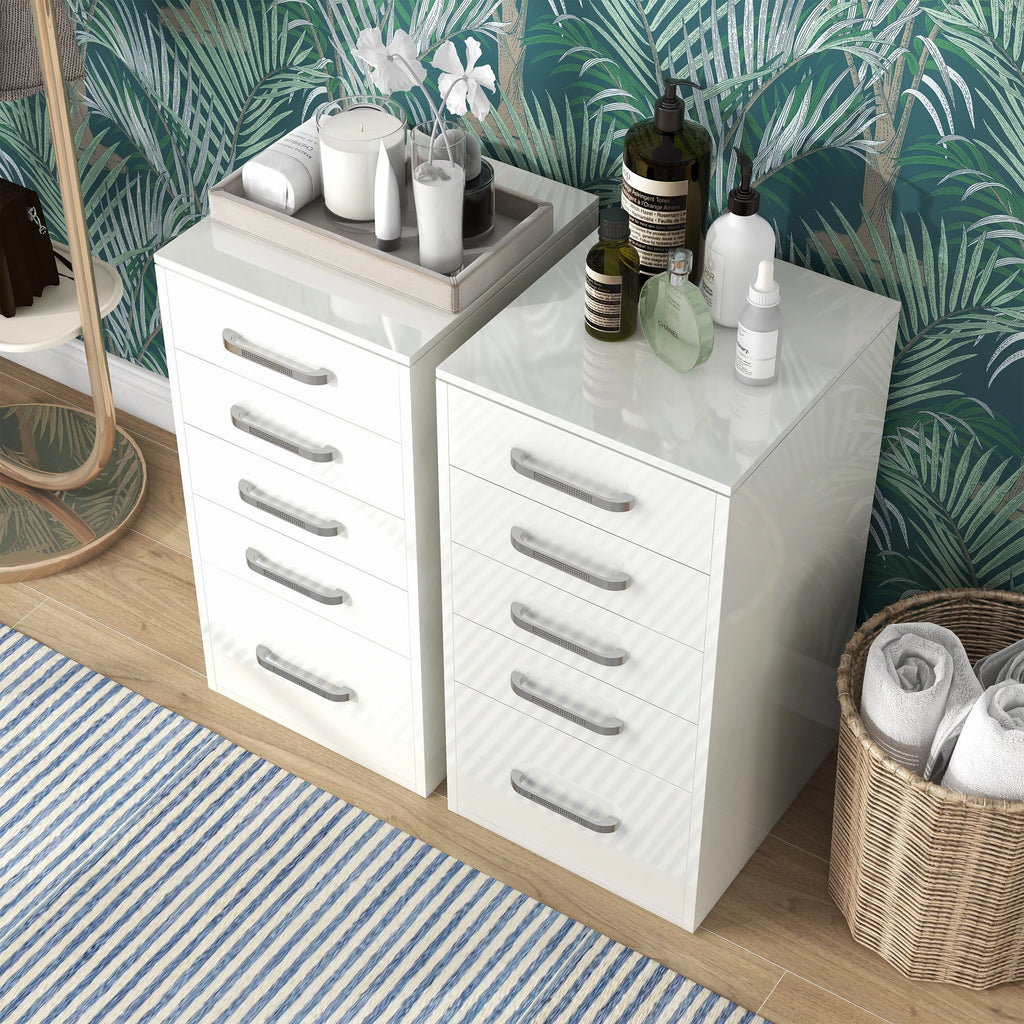 White 5-Drawer Wood Vanity Dresser Set of 2 O82480
