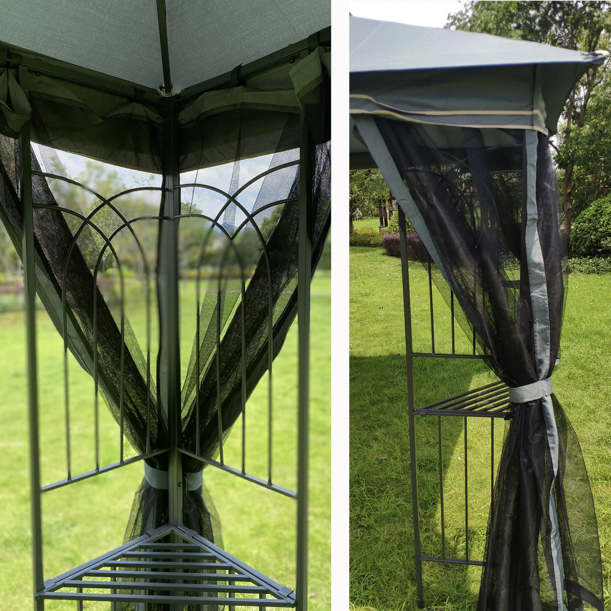 Gray Outdoor Patio Gazebo Canopy Tent with Ventilated Double Roof and Mosquito Net S39220