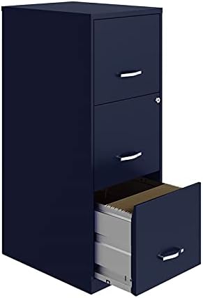 Navy 3 Drawer Metal Vertical File Cabinet with Lock L1731