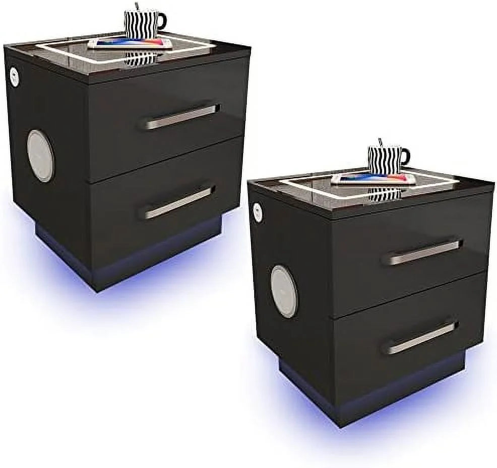 Black Nightstand with Drawers and Charging Station A66539