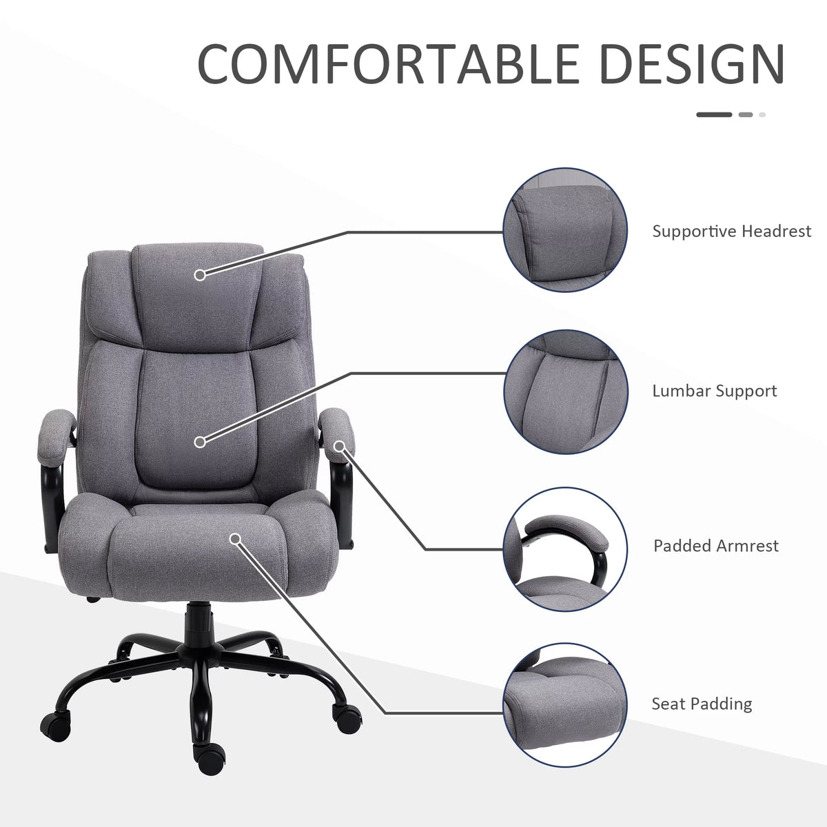 Light Grey Linen Fabric High Back Executive Office Chair E670941