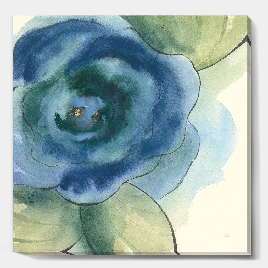 Blue Floral Poppies IV Canvas Artwork Print - 36 in. Wide x 36 in. High E630