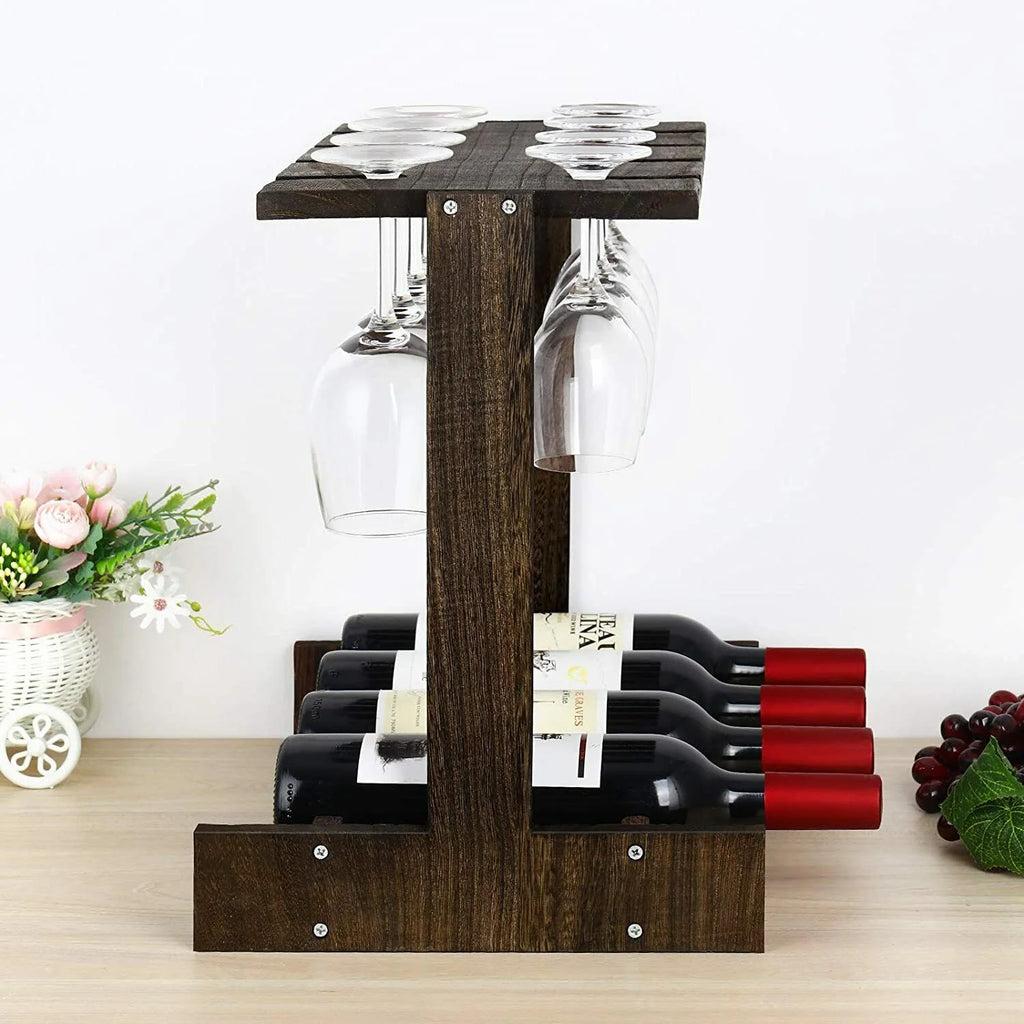 Countertop Wine Rack with 4 Glass Holder T170739