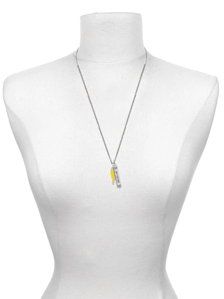 Silvertone Yellow Lightning Bolt Bar Charm Necklace, 23" D839
