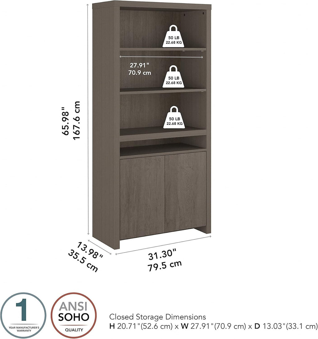 Tall 6 Shelf Bookcase with Doors in Restored Gray G5174