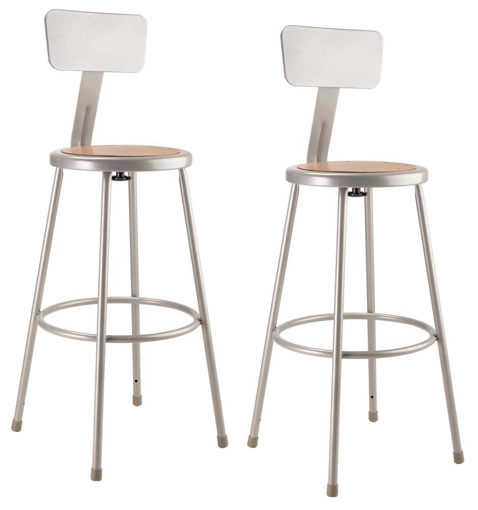 Heavy Duty Steel Stool with Backrest, Grey, Pack of 2 R1162