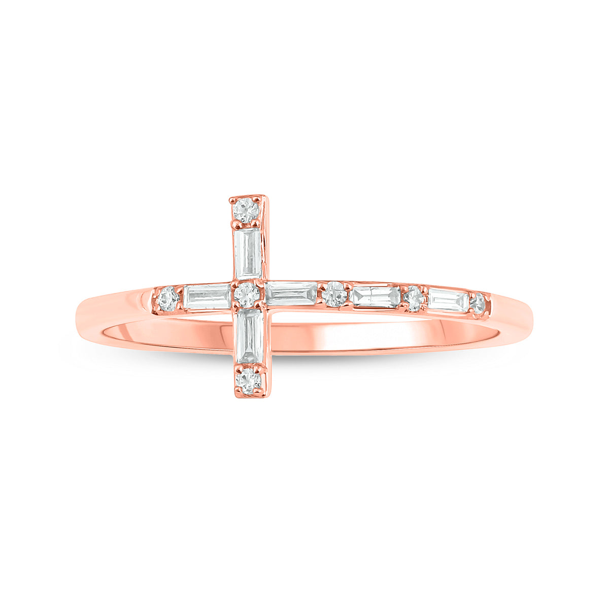 14KT Pink Gold Diamond Cross Ring Band I40480