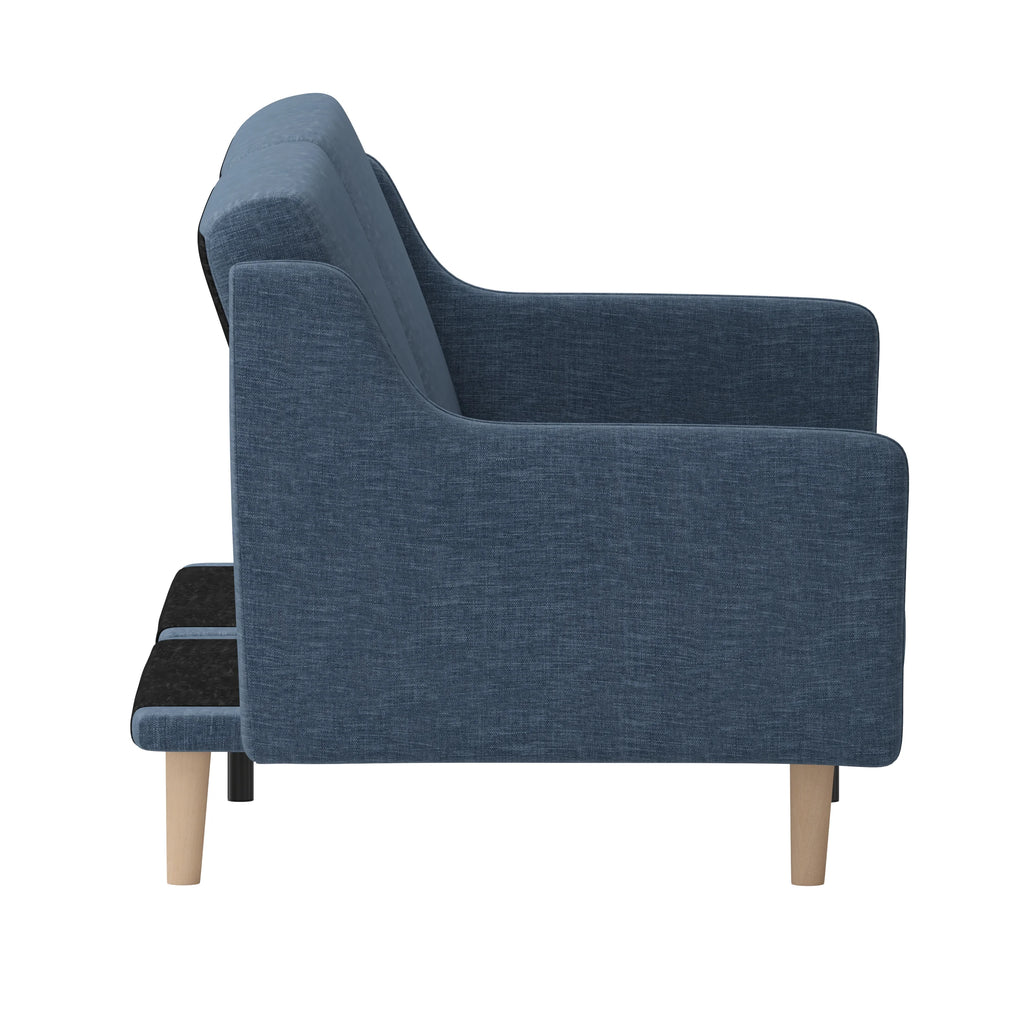 Navy Faux Linen Upholstered Split Back Sofa Futon U75098