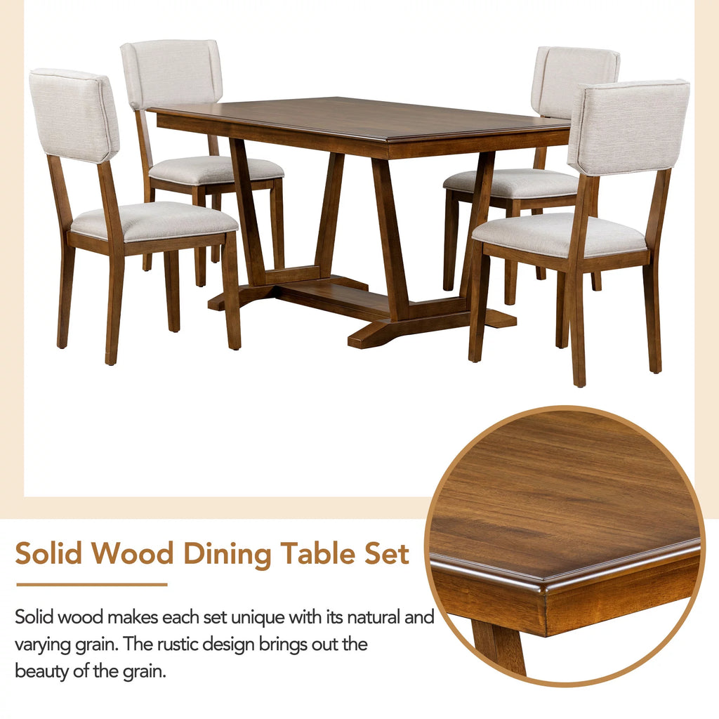 5 Piece Wood Dining Table Set with 4 Upholstered Chairs N204379