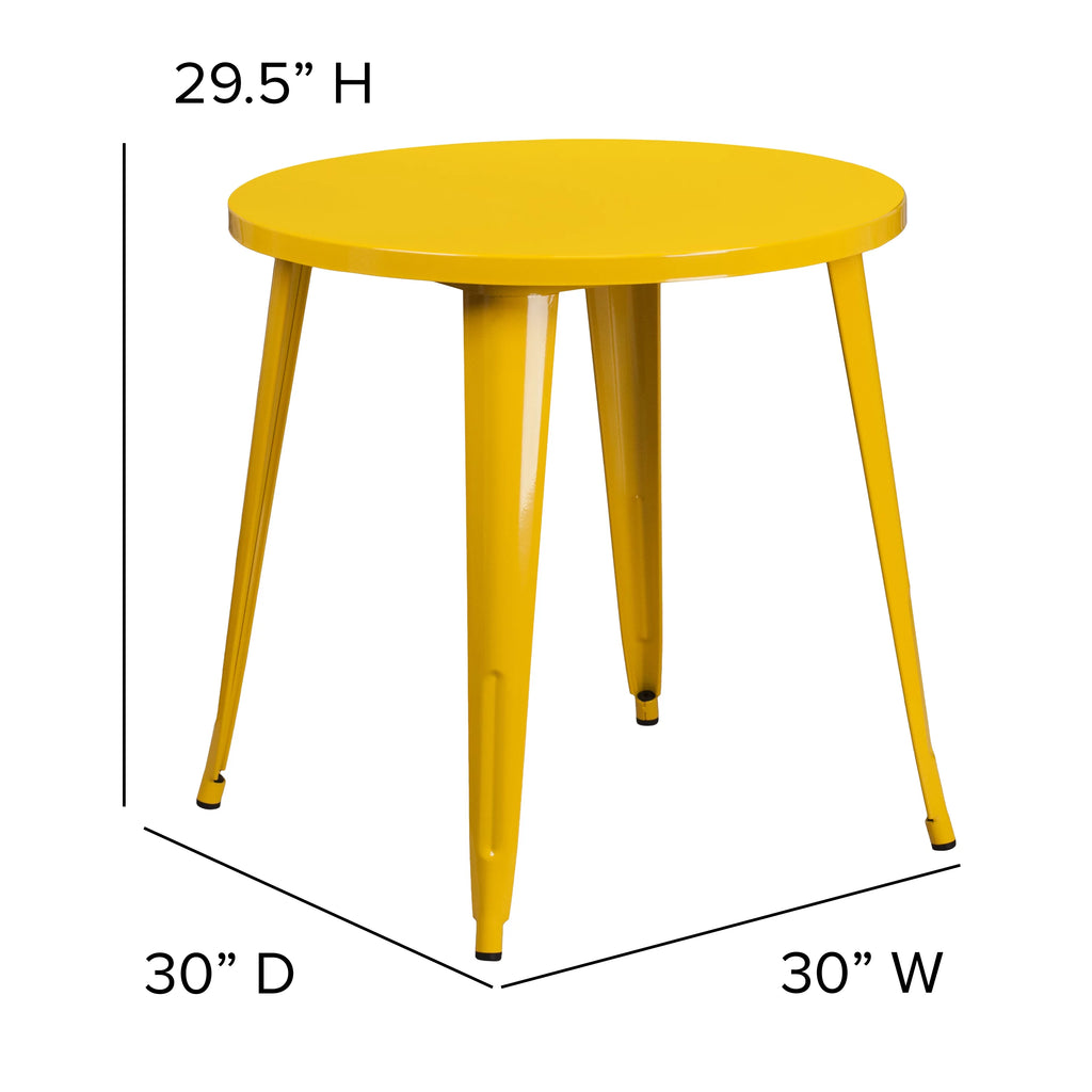 Commercial Grade 30" Round Yellow Metal Indoor-Outdoor Table V2331