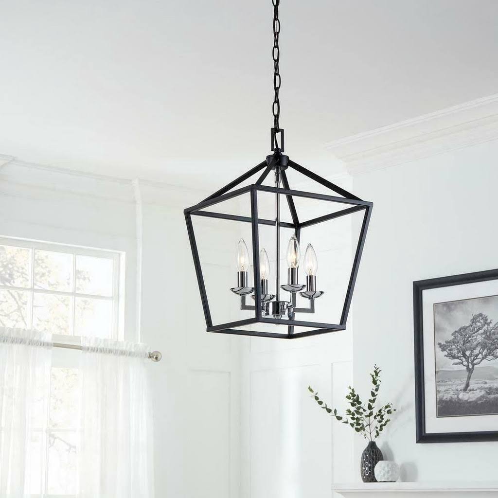 4-Light Black and Polished Chrome Caged Chandelier Q471955