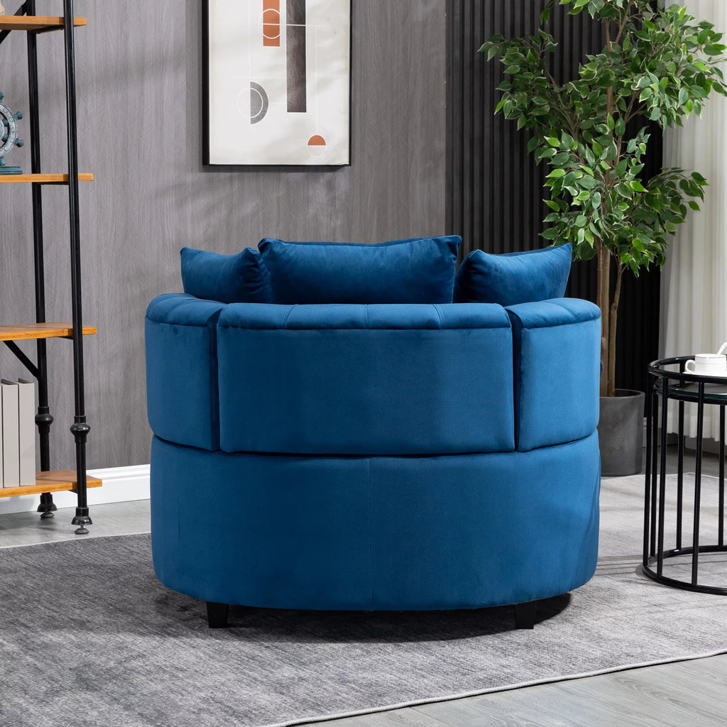 Navy Blue Velvet Oversized Barrel Accent Chair with 3 Pillows E8245