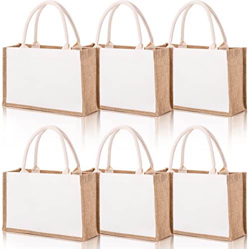 6 Pack Burlap Tote Bags with Handles A8439