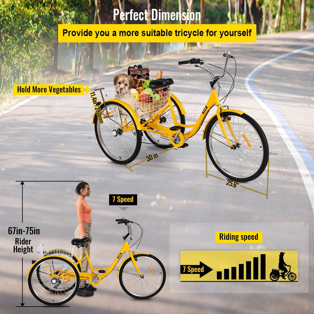 26 inch 7-Speed Adult Tricycle with Basket U495304