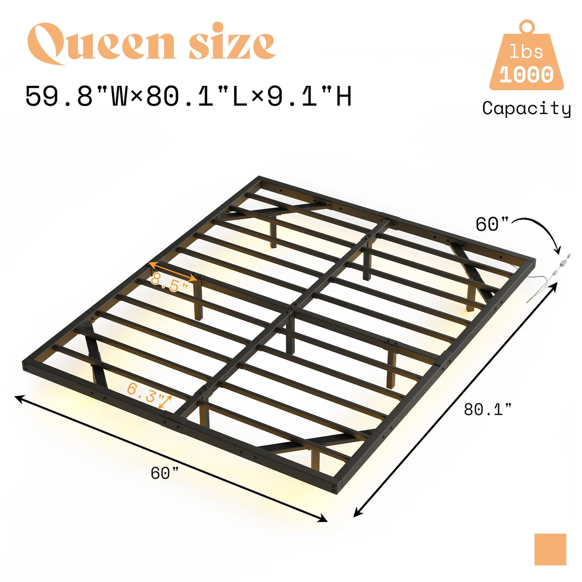 Queen Size LED Metal Platform Bed Frame Q66376
