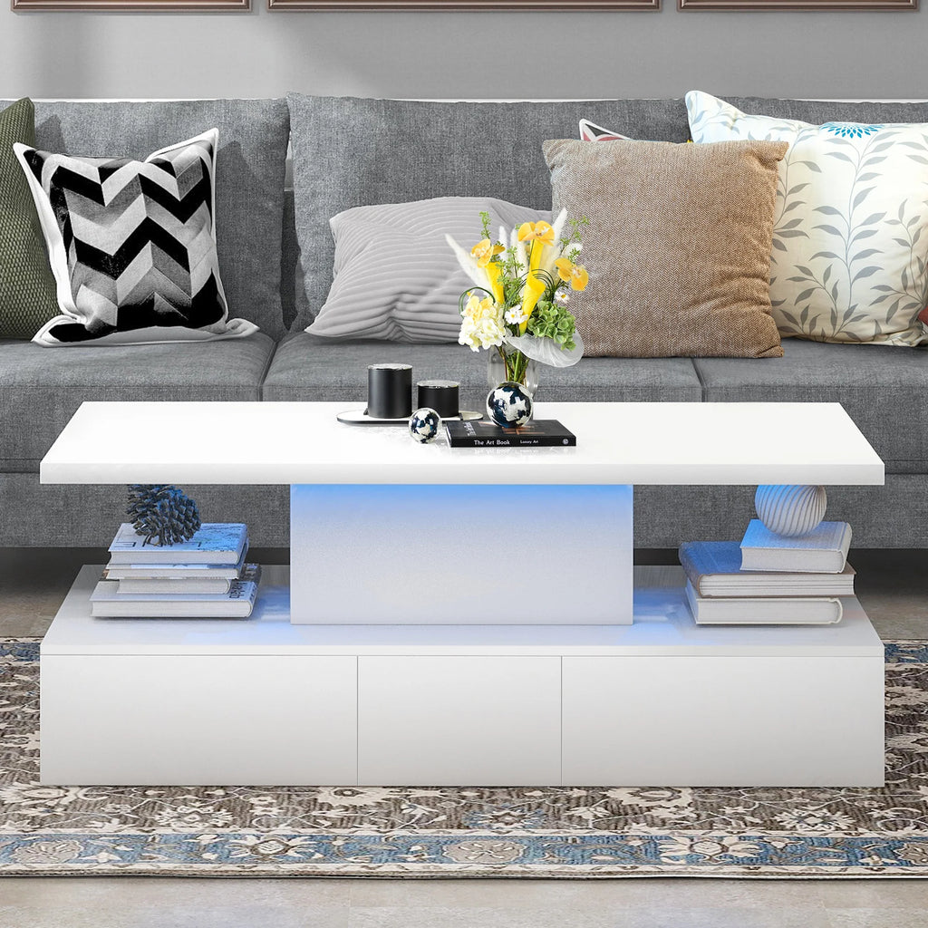 White LED Coffee Table with 4 Drawers Z4678