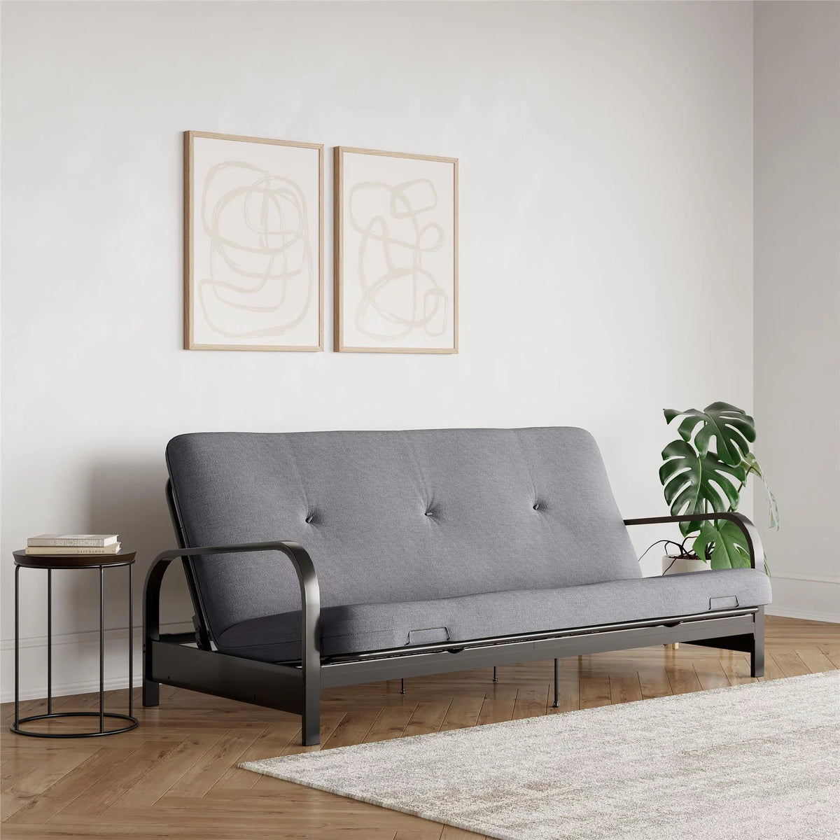 6-Inch Futon Mattress with Tufted Cover, Full, Black Linen V144123