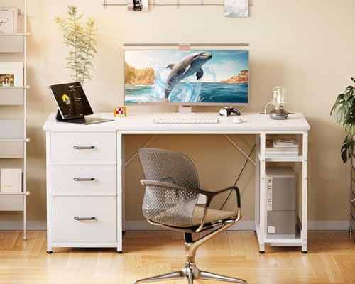 51 Inch Computer Desk with Fabric Drawers & USB Power Outlets S9574