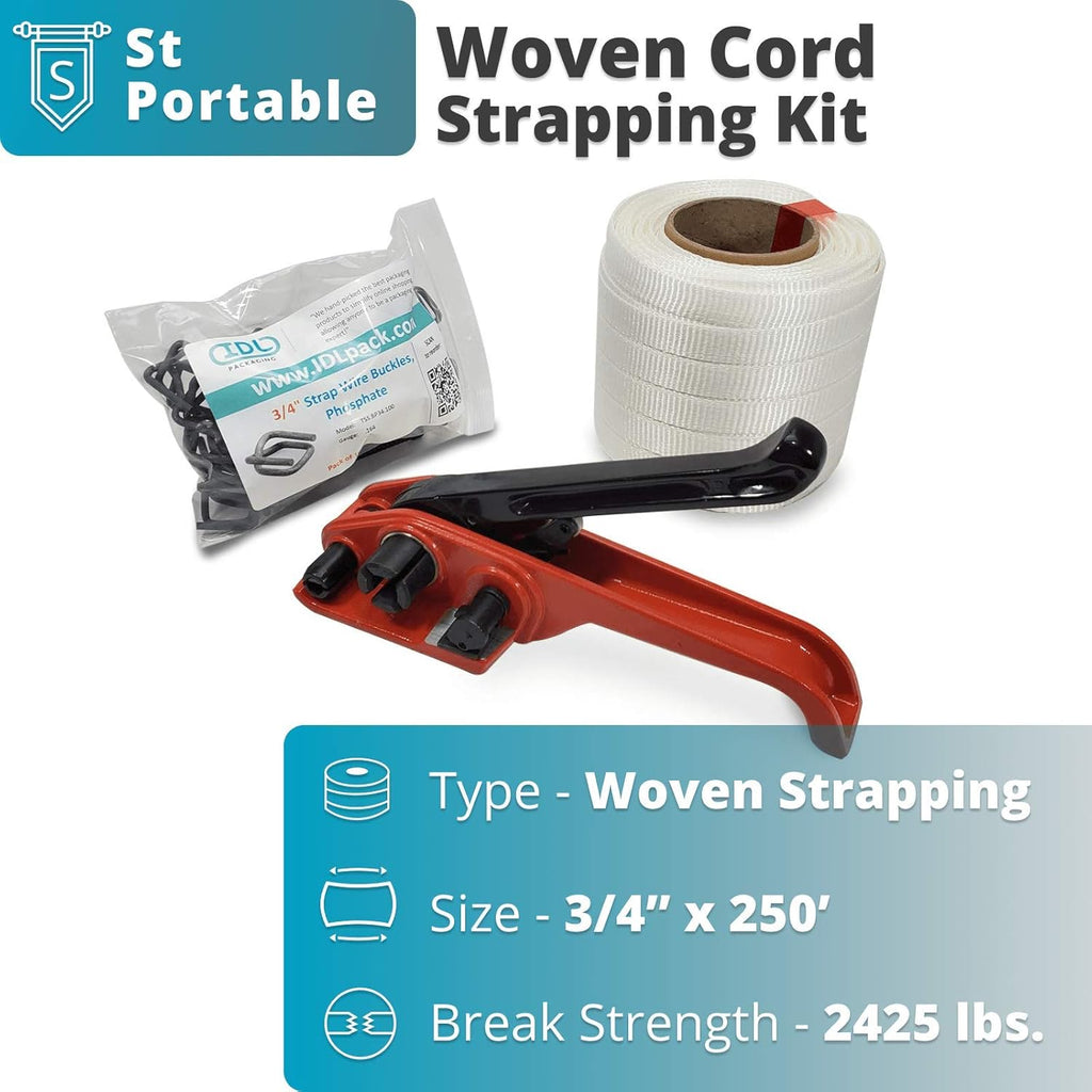 3/4" x 1000' Woven Cord Strapping Kit with Polyester Cord Strapping Tensioner, Strapping Buckles and Woven Cord Strapping Roll N698178