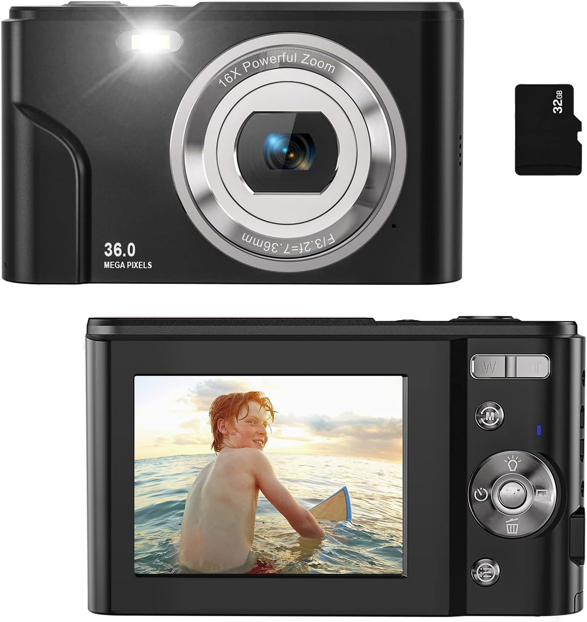 36MP Full HD 1080P Rechargeable Digital Camera with 32GB SD Card V97541