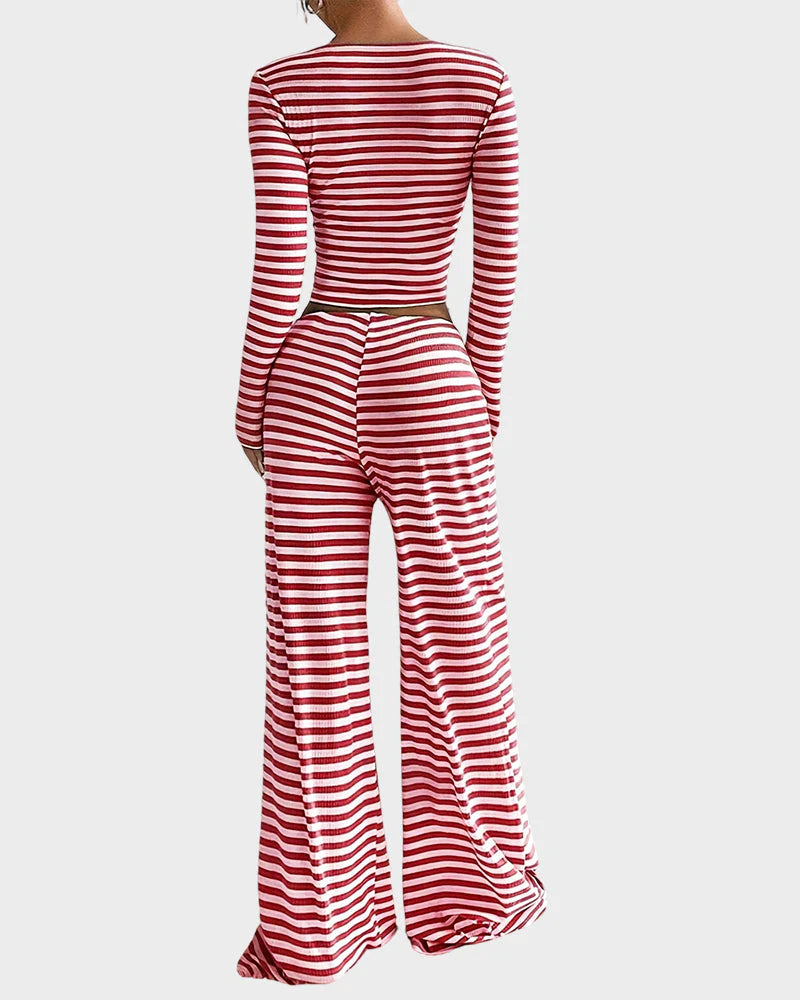 Stripe Crop Top & Wide Leg Two-Piece Lounge Set P3450