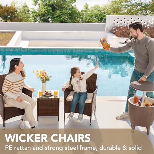 3 Pieces PE Rattan Wicker Chairs with Table Z2166