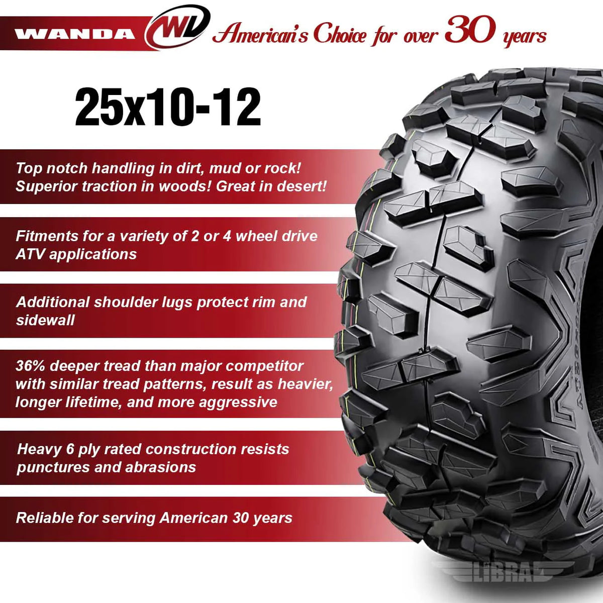 25X10-12 6PR ATV/UTV Tires Set 2 G76679