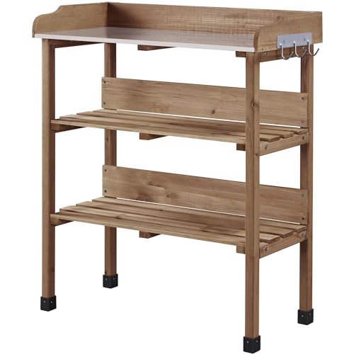 Fir Wood Potting Bench Table with 3 Tier Shelves F3645