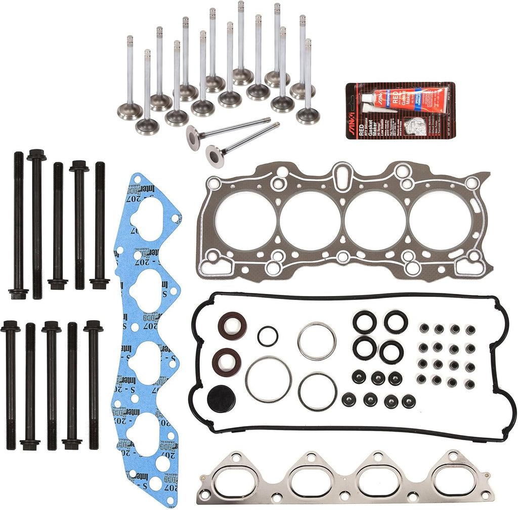 Head Gasket Set with Head Bolts Intake Exhaust Valves for Honda CR-V 2.0L DOHC 16V Y2478