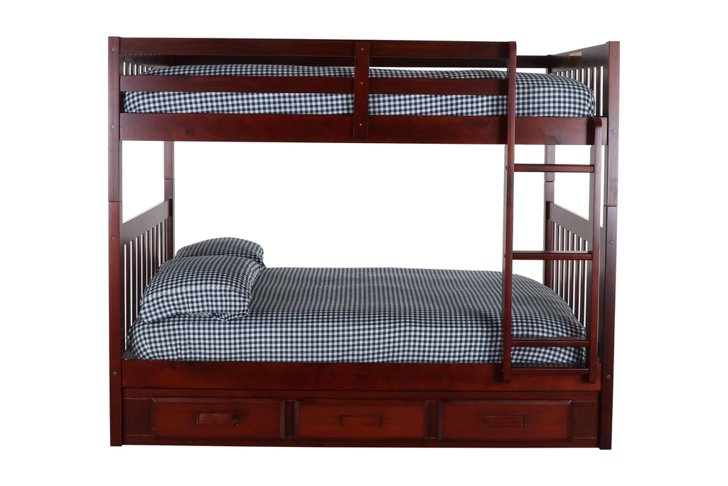 Full over Full Size Ladder Bunk Bed with 3 Drawers S834