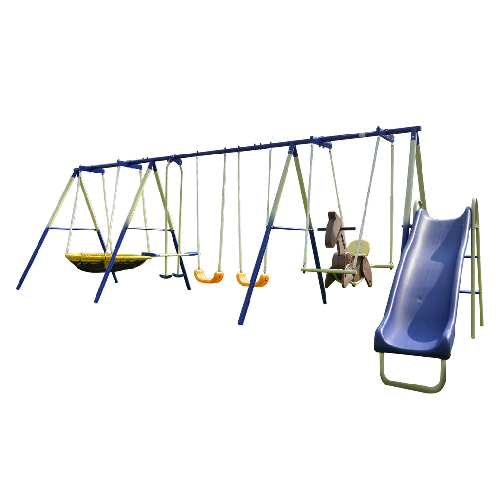 Metal Swing Set with Slide and Saucer Swing V383