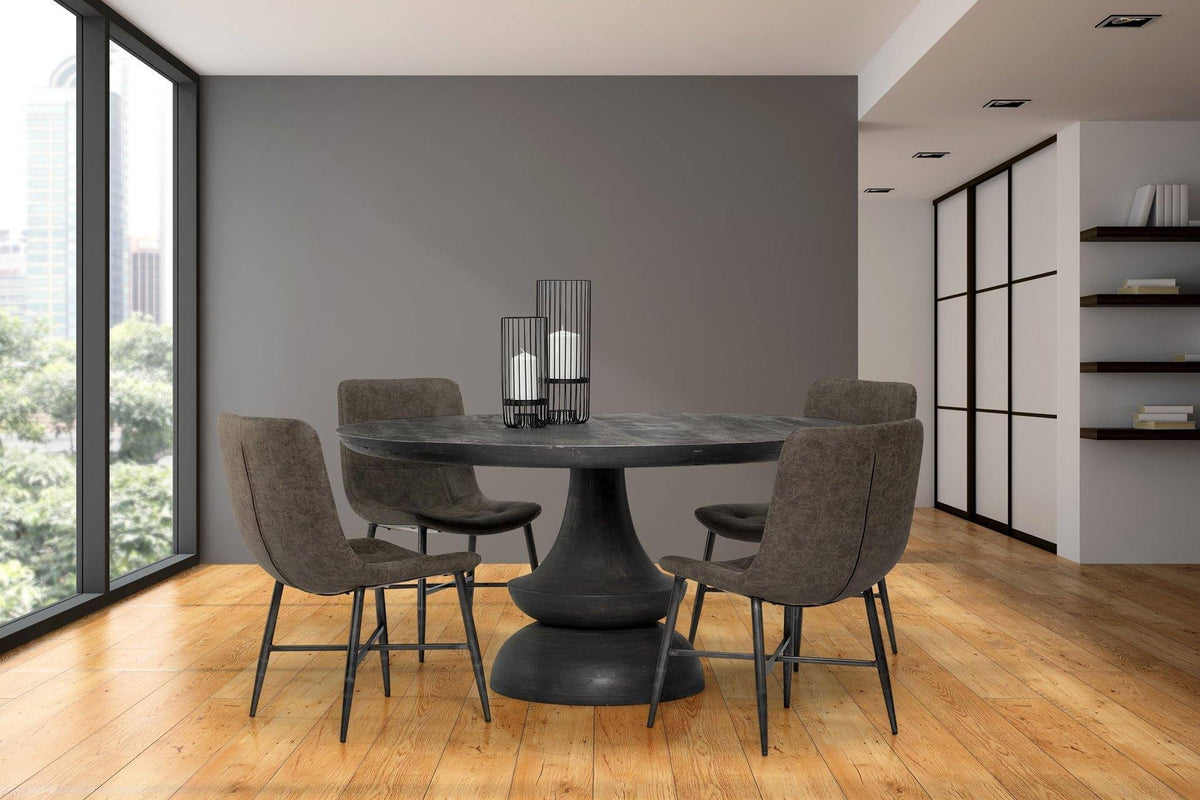 Brown Faux Leather Dining Chair with Black Metal Frame P624