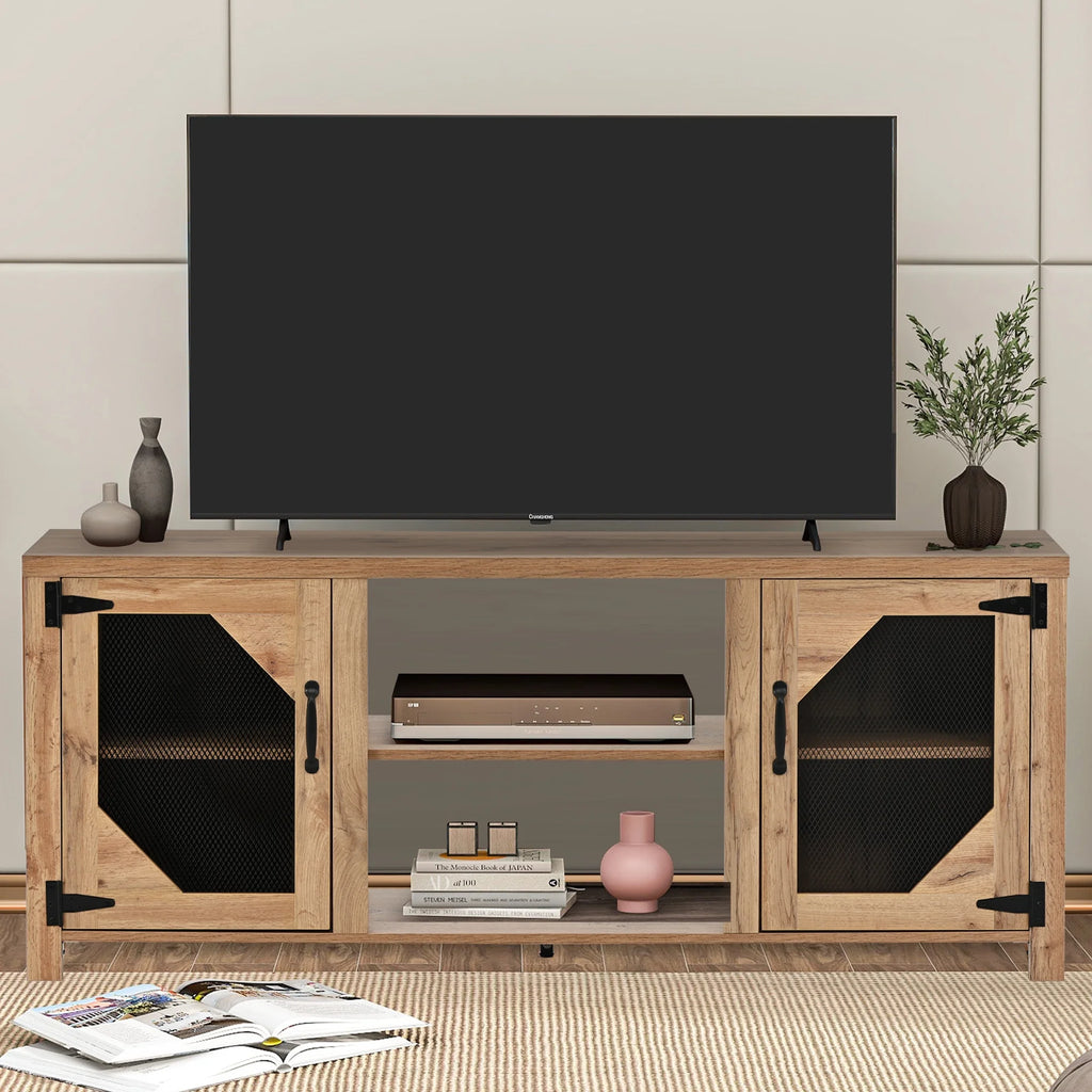 Natural Wood TV Stand with 2 Door Cabinet E1009