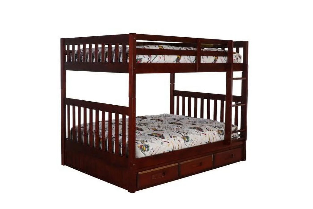Full over Full Size Ladder Bunk Bed with 3 Drawers S834