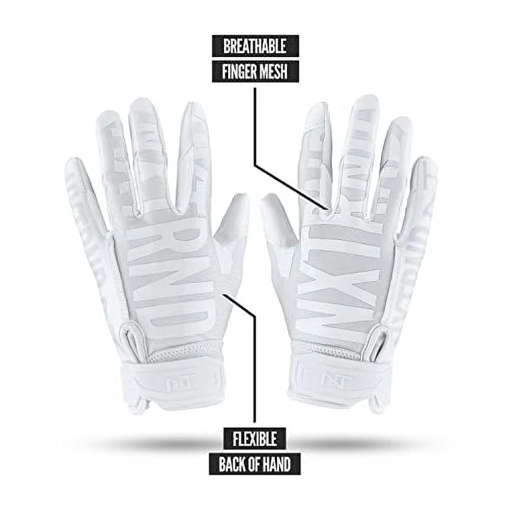 White Youth Large Sticky Receiver Football Gloves M3711