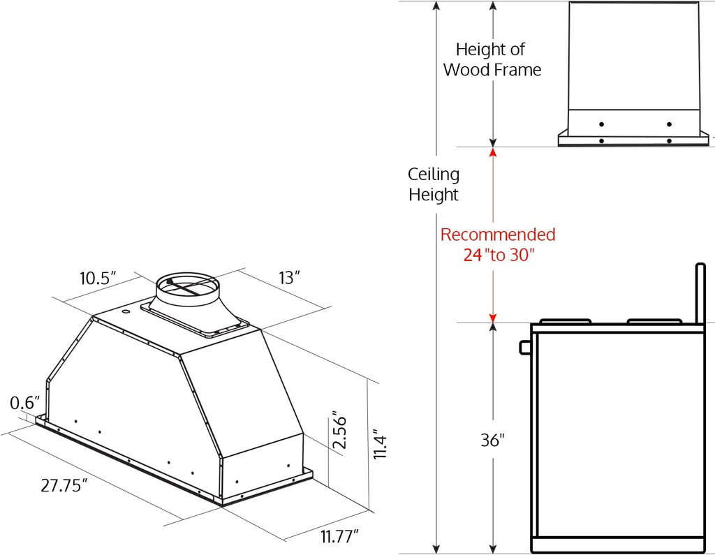 Stainless Steel Built-in Range Hood Insert 30, 900 CFM, 4 Speed, Aluminum Filters A3680