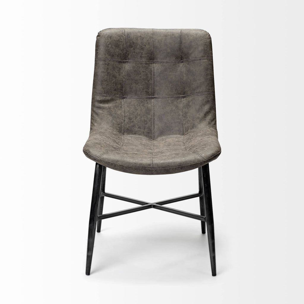Brown Faux Leather Dining Chair with Black Metal Frame P624