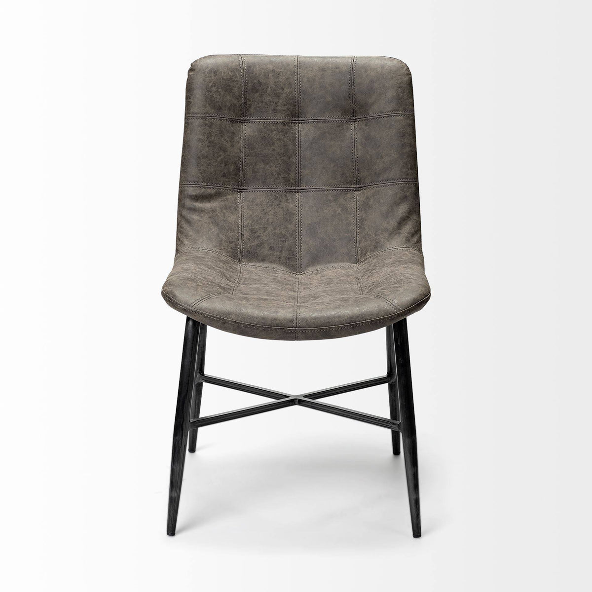 Brown Faux Leather Dining Chair with Black Metal Frame P624
