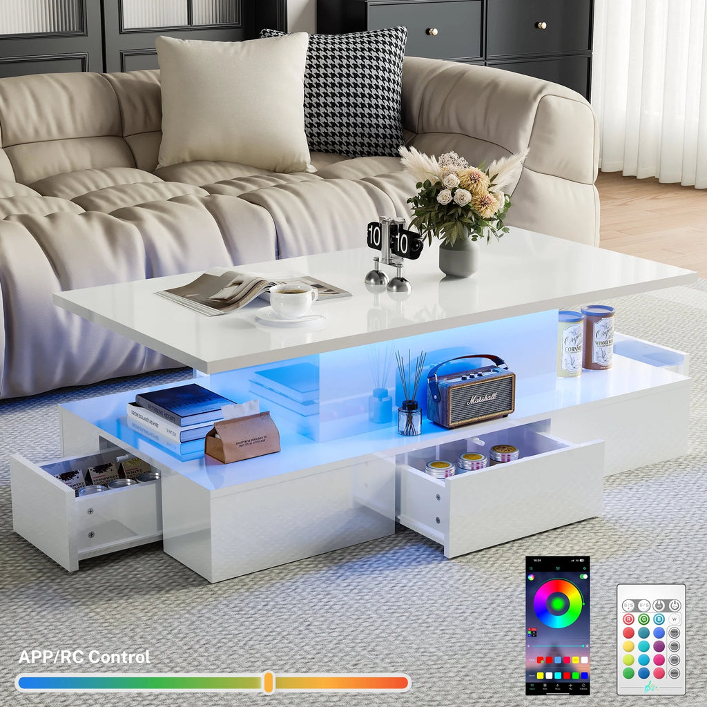 White LED Coffee Table with 4 Drawers Z4678