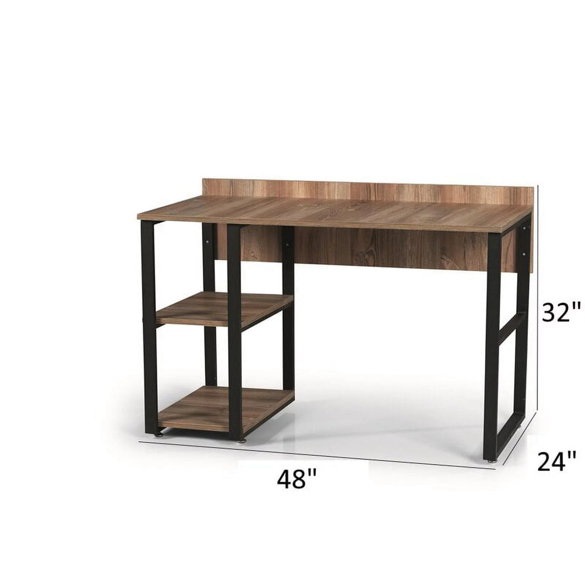 Black Metal Frame 58" Wooden Top 2 Shelves Writing and Computer Desk D820638