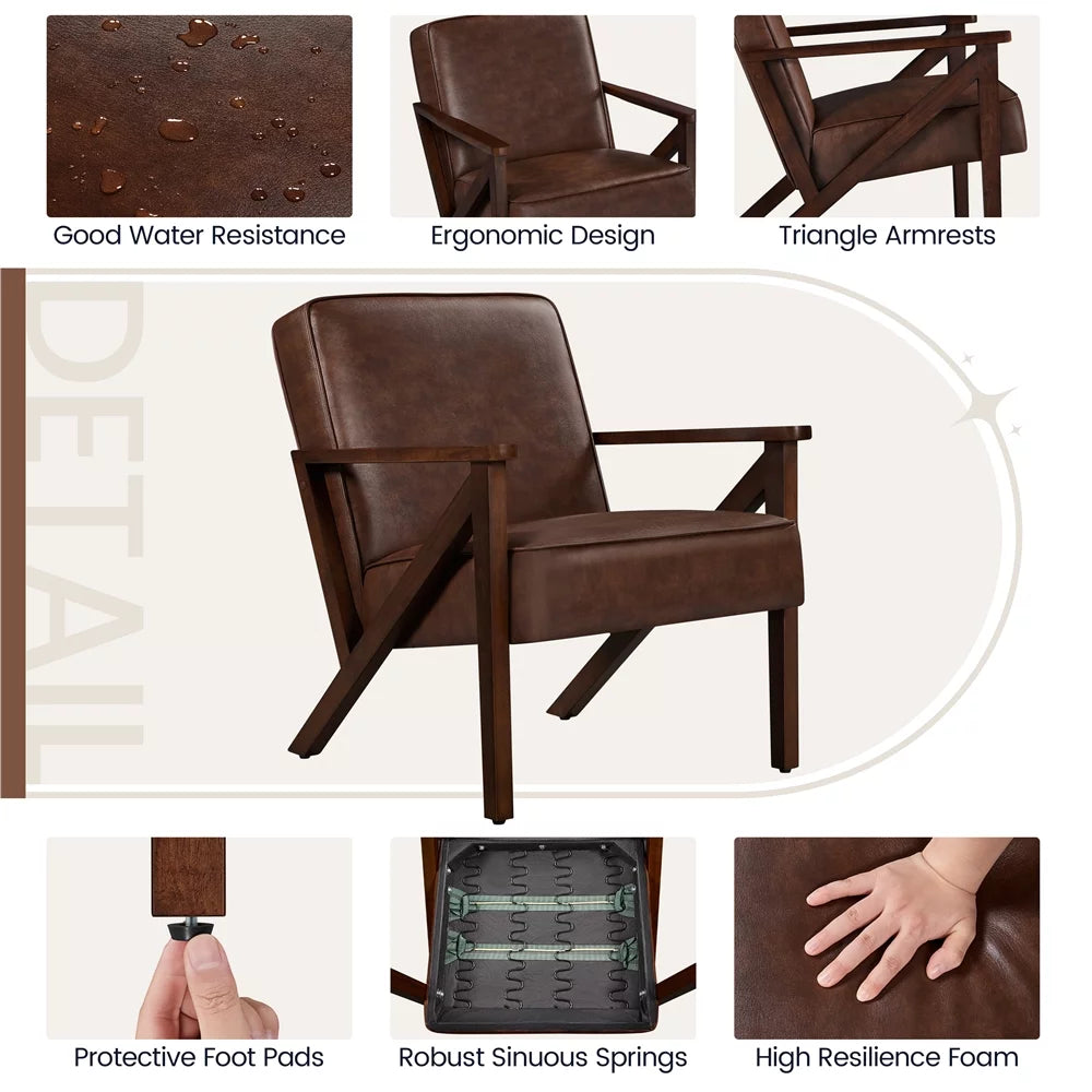 Dark Brown Faux Leather Accent Chair with Wood Legs P520513